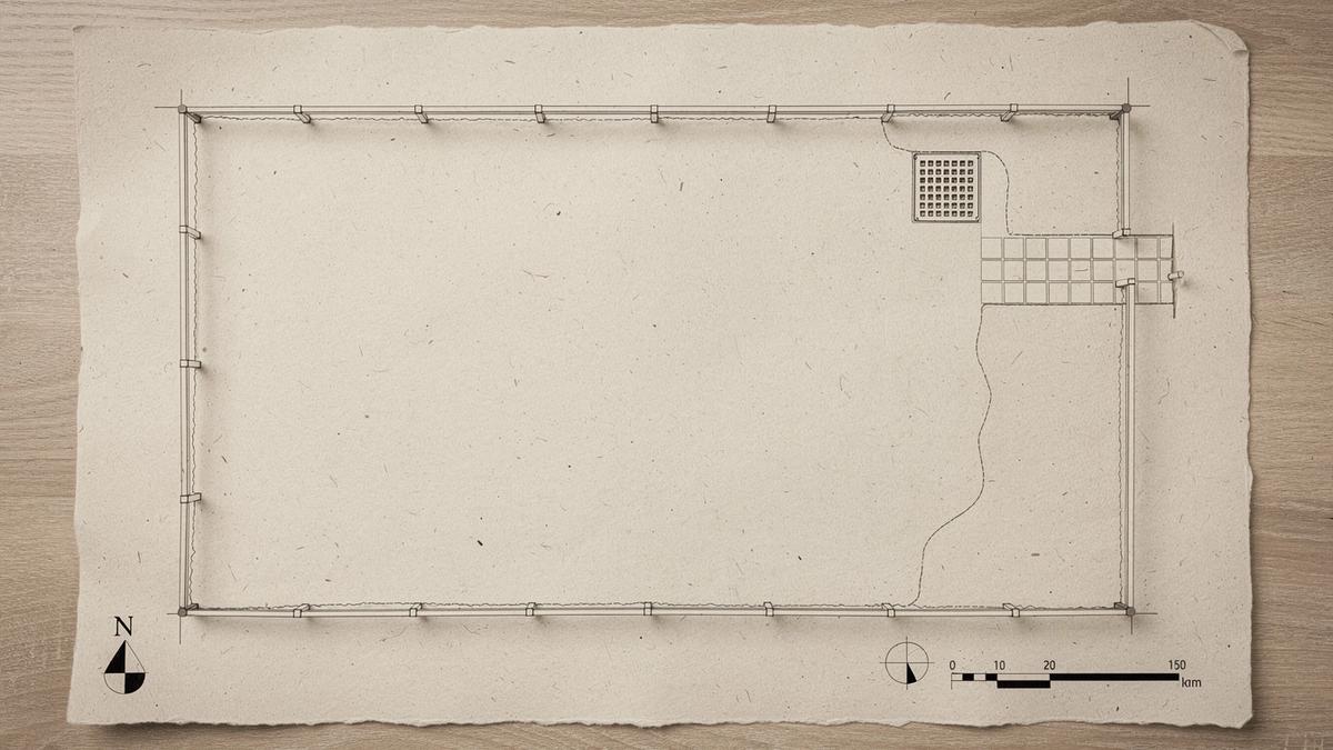Survey plan of a 240 square metre Kyiv garden before redesign: compacted lawn, one drain point, no planted beds